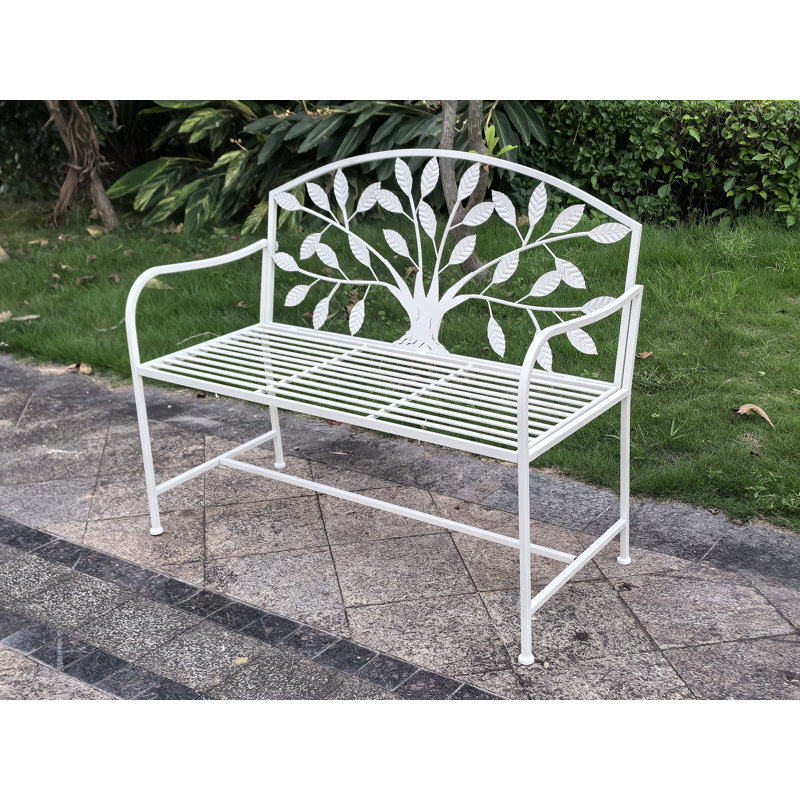 Metal Garden Bench Tree Pattern, Cream