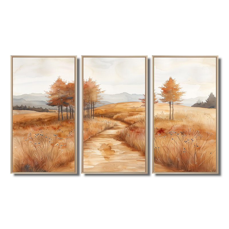Nona - Ensemble d'art mural campagne, Toile naturelle avec cadre flottant, H 32 po x l 48 po x P 1 po