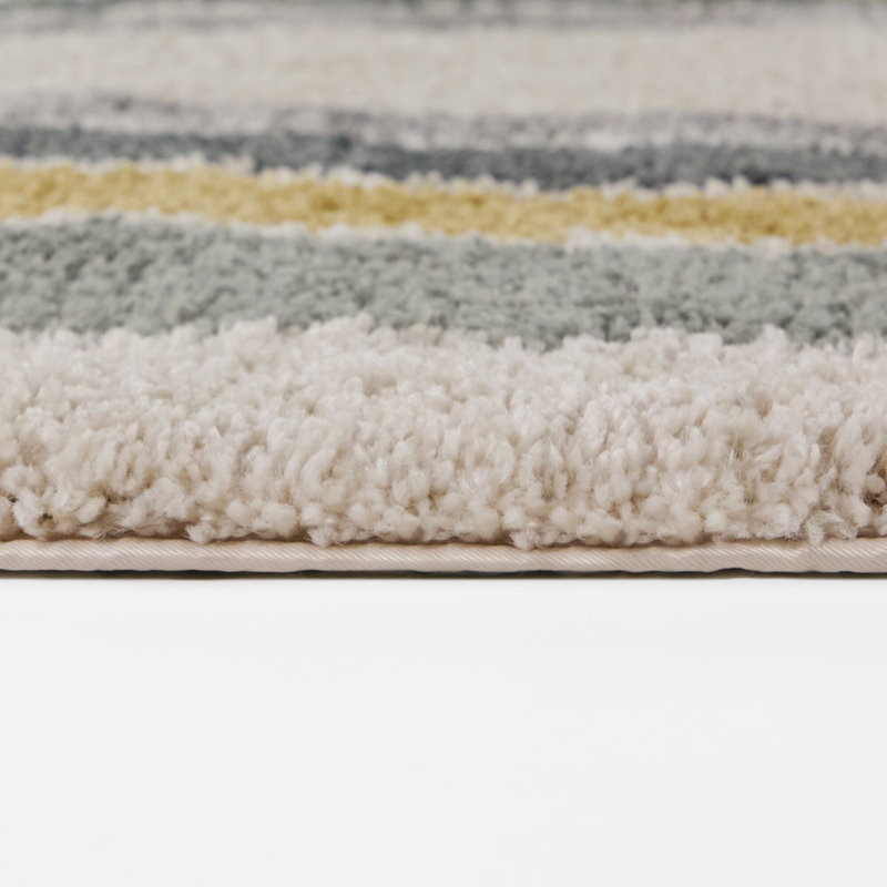 Ignaz Blue/Yellow Striped Border Oval Area Rug, 6'7" x 9' Oval
