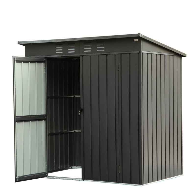 Remise en métal 6 x 4 pi avec fuite - toit et porte verrouillable - rangement de sécurité à ventilation noire