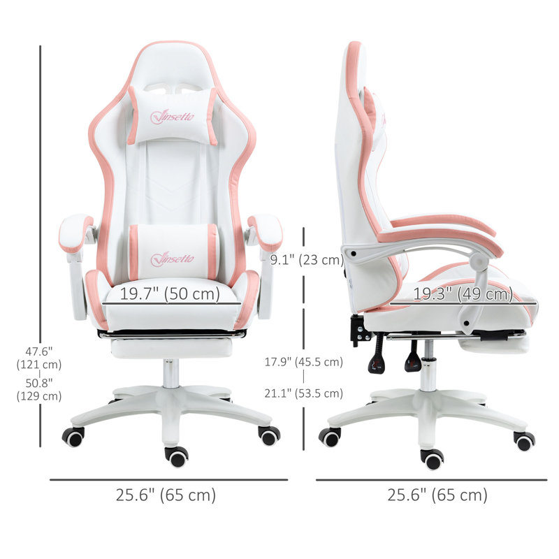 Chaise de bureau d'ordinateur, chaise de bureau en cuir PU, blanc, Blanc, rose