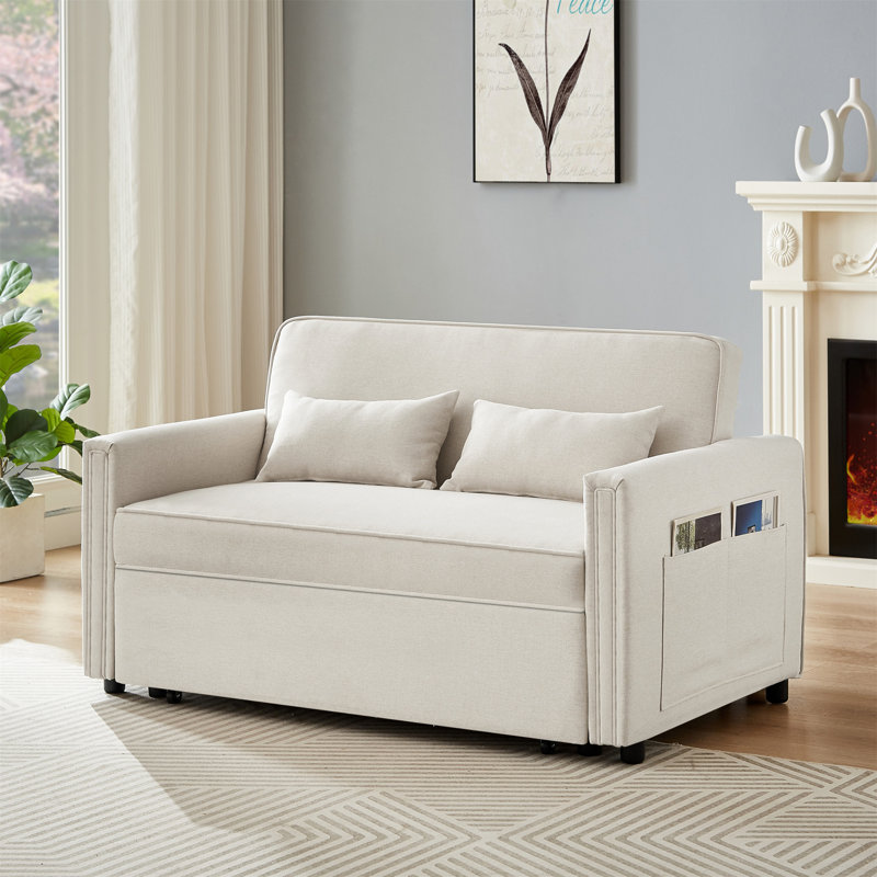 Modern Linen Convertible Loveseat Sleeper Sofa