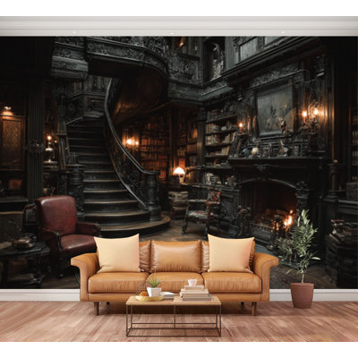 Wall Mural Peel and Stick Dark Gothic Victorian Room Antique Furniture Fireplace Victorian Large Wallpaper Self-Adhesive Removable Contact Paper Wall Decor for Living Room Bedroom Nursery 69"H x 96"W