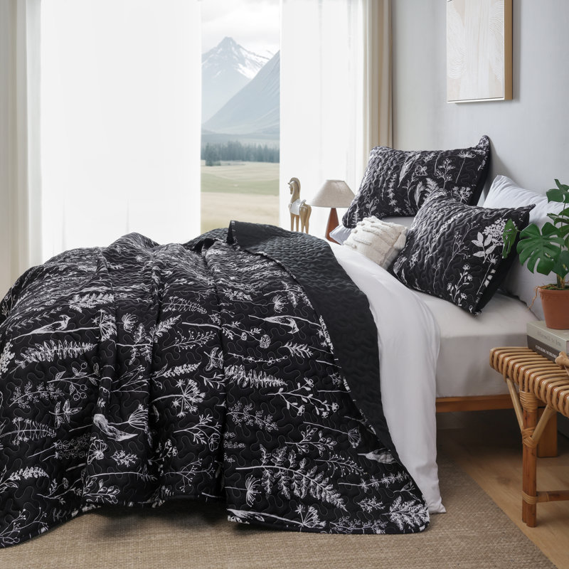 Ensemble de literie en microfibre avec 2 taies d'oreiller Garden, Queen, Black