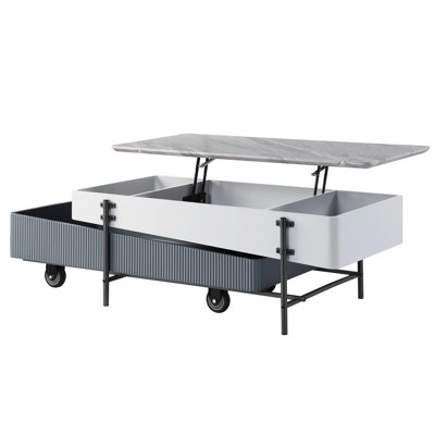 Sleek Gray & White Coffee Table With Functional Lift-Top And Space Concealed Drawer