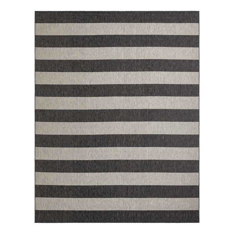 Hay Bale Striped Charcoal Gray/Gray Indoor / Outdoor Area Rug, Rectangle 10' x 14'1"