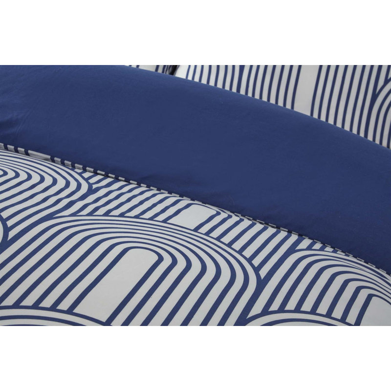 Cotton Blend Geometric Duvet Cover Set with Pillowcases, King, Blue