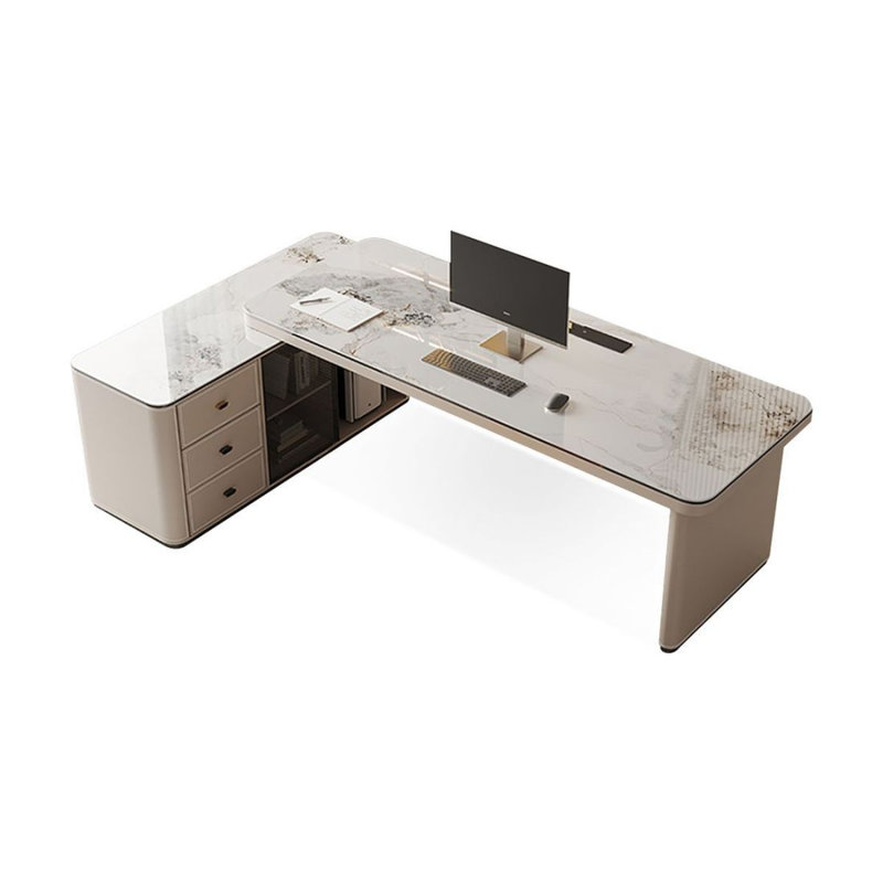 Bureau et bibliothèque intégrés modernes et simples, 29.53" H x 62.99" W x 29.53"D, Retour à droite