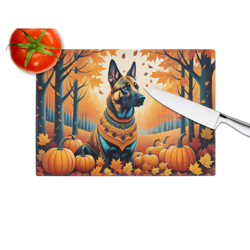 Belgian Malinois Fall Glass Cutting Board Large