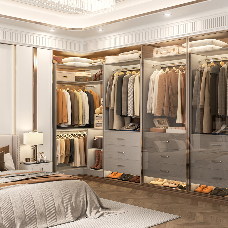 31.5'' - 57.2'' W Closet System with Wooden Drawers, Gray