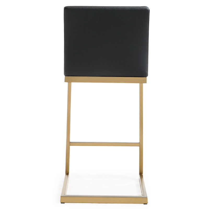 Upholstered Counter Stool with Metal Frame, Black/Gold