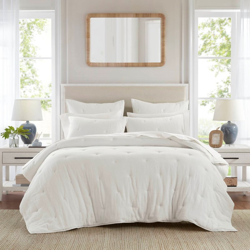 Ensemble de literie en coton de qualité supérieure pour lit king, couette en mousseline blanche avec broderies.