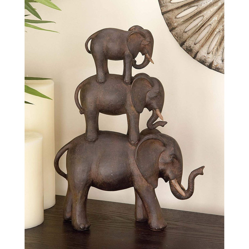Eclectic Brown Resin Elephant Stack Sculpture