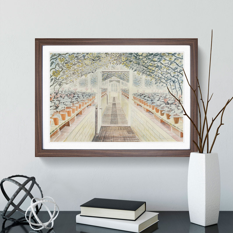 Greenhouse by Eric Ravilious - Picture Frame Painting on MDF, 36cm H x 48cm W x 2cm D, Walnut Framed