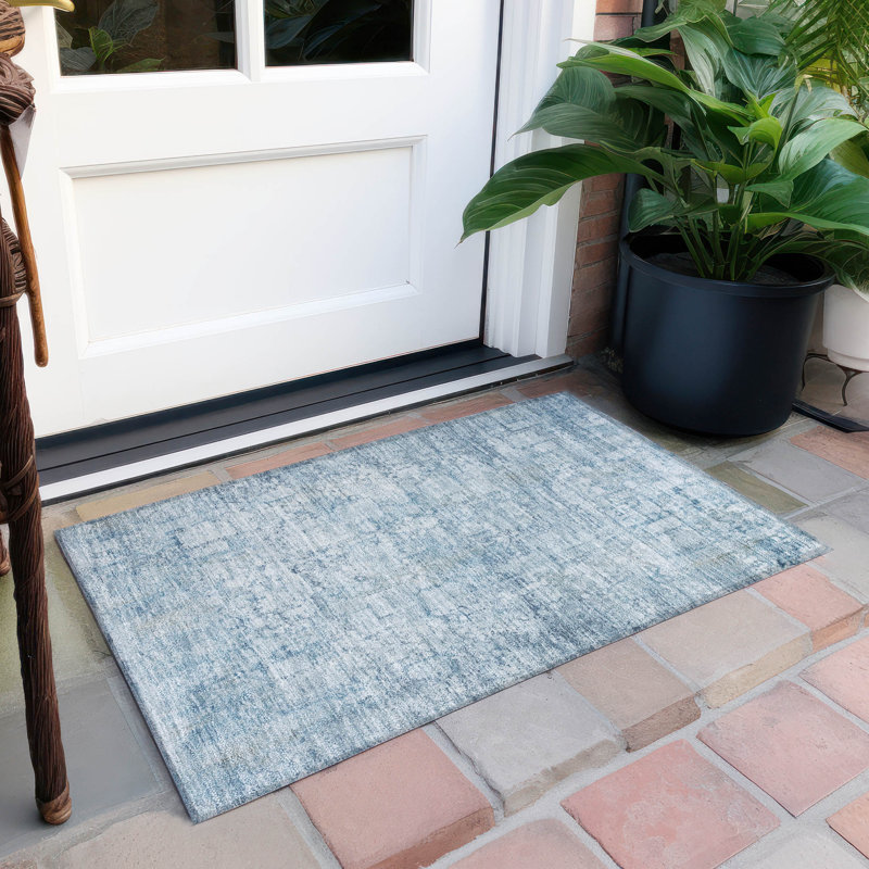 Machine Washable Indoor/Outdoor Xhevrie Blue Rug, Rectangle 1'8" x 2'6"