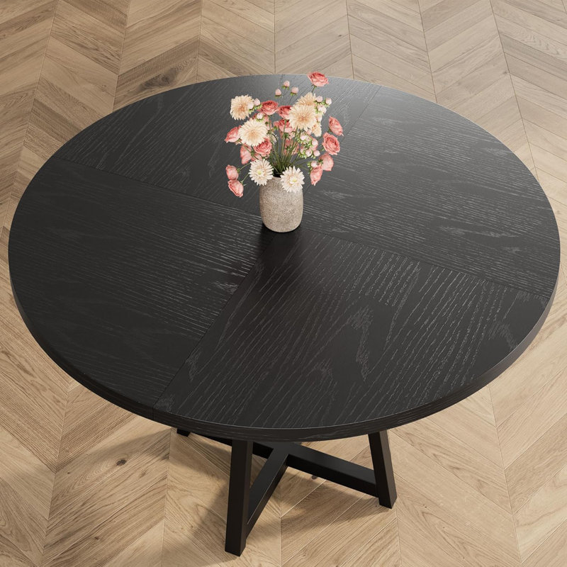 Industrial Round Dining Table, 47 Inch Round Kitchen Table for 4, Dinner Table with Wooden Top and Metal Base for Dining Room, Living Room