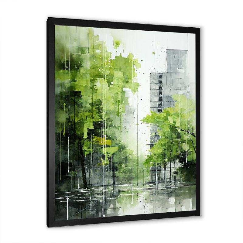 «Lime Lofts Skyscraper City Horizon» - Décoration murale encadrée de gratte-ciels, Cadre simple noir