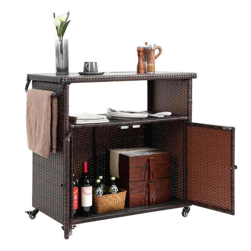 Outdoor Wicker Bar Cart