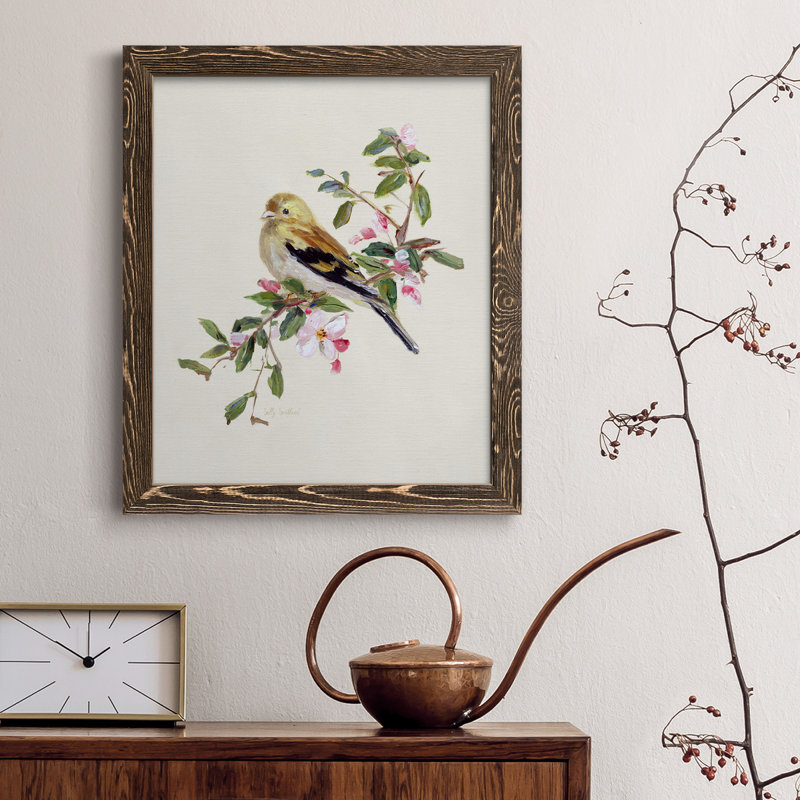 Spring Song Pine Grosbeak - cadre photo, impression sur toile, Toile avec cadre noyer, H 44 po x l 31 po x P 1 po