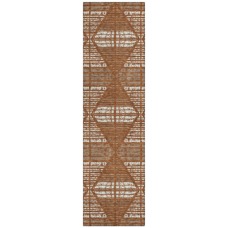 Machine Washable Indoor/Outdoor Chantille ACN2672 Geometric Rug, 2'3" x 7'6" Runner, Paprika