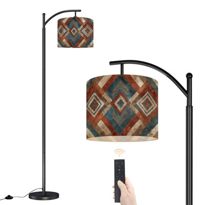  Arc Floor Lamp Native american tribal indian ornament geometric ethnic textile Tall Modern Standing Lamp LED Adjustable Linen Lampshade 3 Color Temperatures