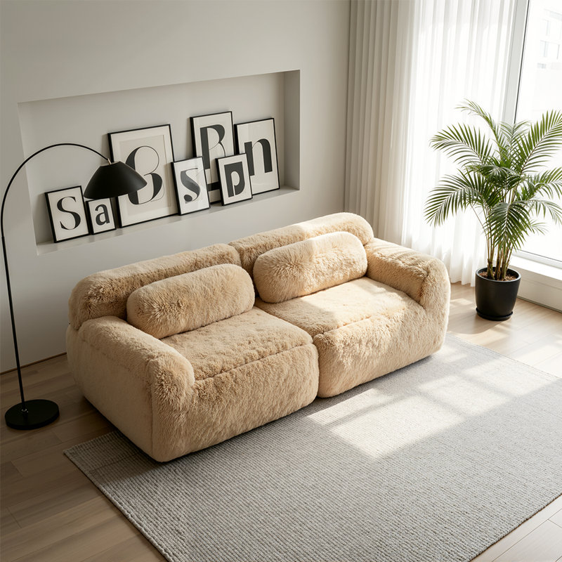 Canapé modulaire 2 places avec tissu moelleux et coussins décoratifs, sans assemblage requis avec éponge haute densité 32D