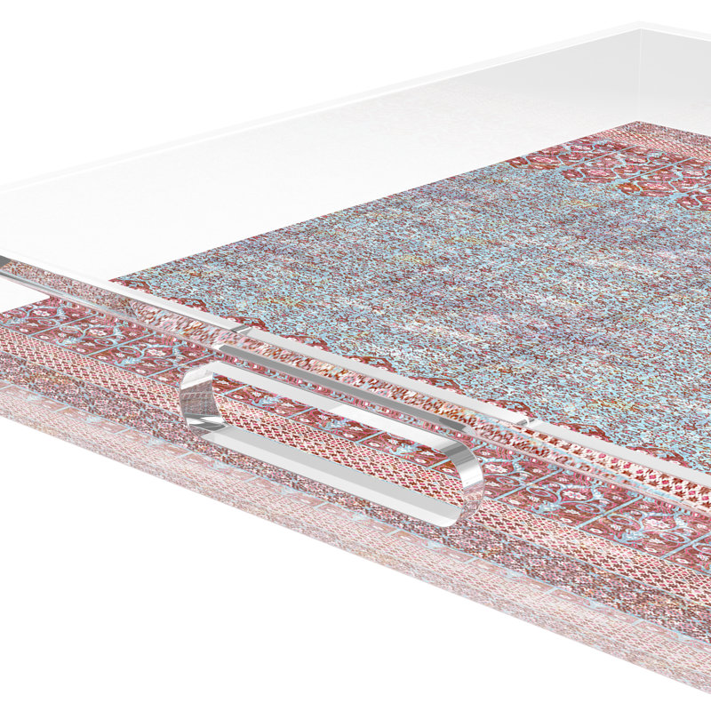 Iznik Overdye Turq Acrylic Square Decorative Tray, 12"W x 12"D x 2"H