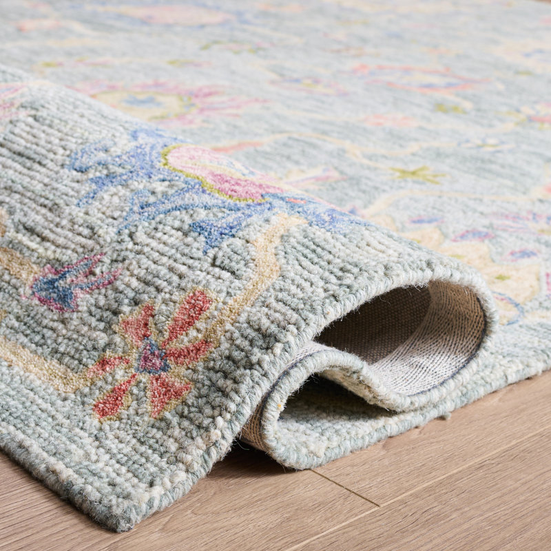 Metro Hand Tufted Wool Cotton Floral Rug in Beige, Runner 2'3" x 8'