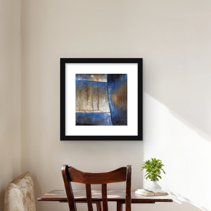 Bleu lumineux et bronze - reproduction encadrée abstraite beige