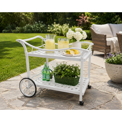 White Outdoor Aluminum Serving Tea Cart