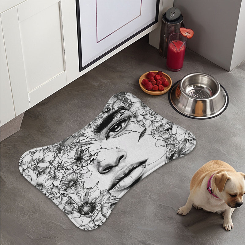 Minimalist Line Faces - 1 Piece Bone Shape Feeding Mat