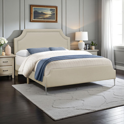 Lisimba Beige Linen Look Queen Size Upholstered Bed, 49.54'' H X 64.03'' W X 86.01'' L