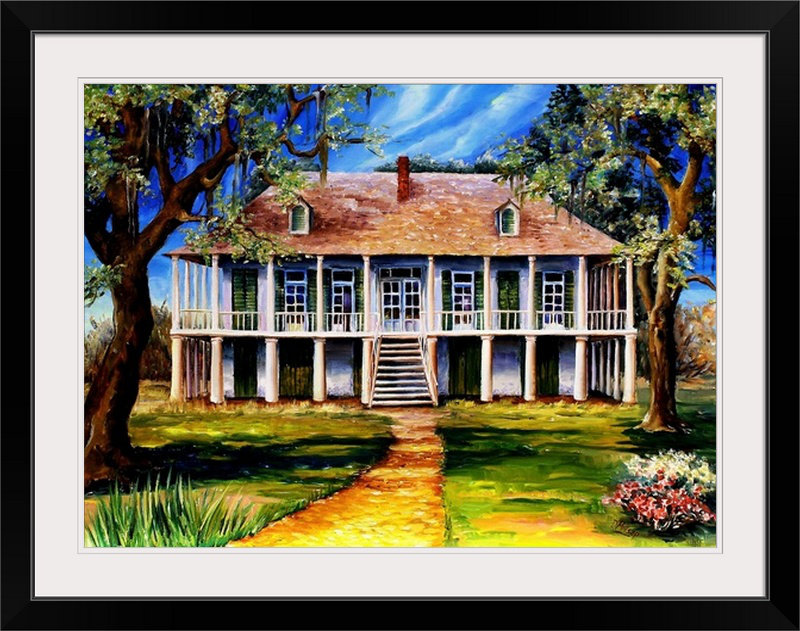 «Old Louisiana Plantation» par Bebe, impression, Cadre noir, H 34 po x l 44 po x P 1 po