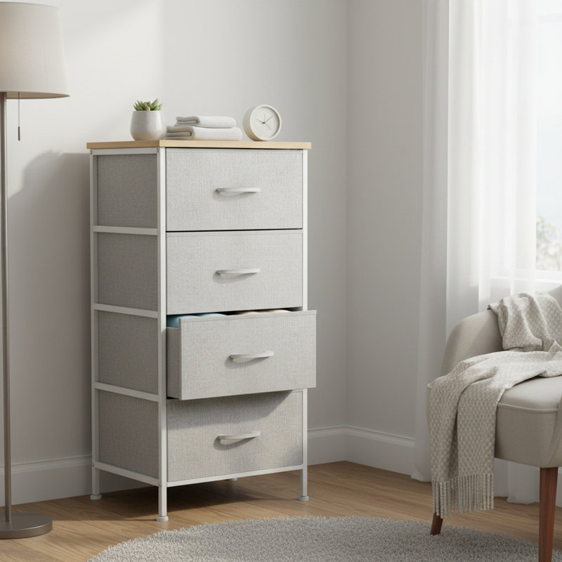 Enegess 4 Drawer Storage Dresser Chest, Gray/White