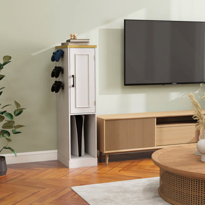44,49 po Meuble audio-vidéo pour console de jeu, meuble de rangement multimédia avec 2 tiroirs intégrés et 3 crochets, console de jeu pour console PS5 et blanc antique