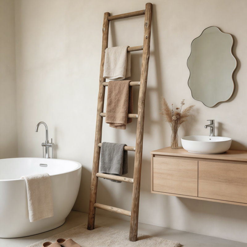 Échelle de couverture en bois massif 76 po, échelle de serviettes entièrement fabriquée à la main à 7 niveaux pour salle de bain, salon, chambre à coucher
