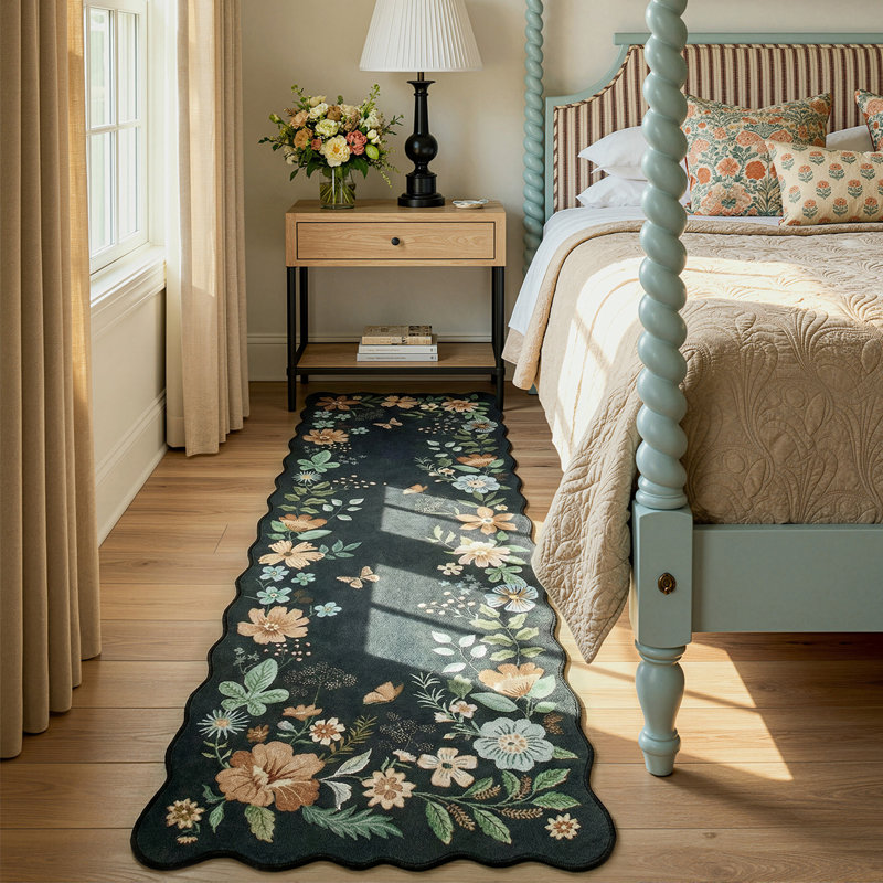 Garbrand Machine Washable Floral Farmhouse Area Rug with Non-Slip Backing for Living Room, Dining Room, Bedroom