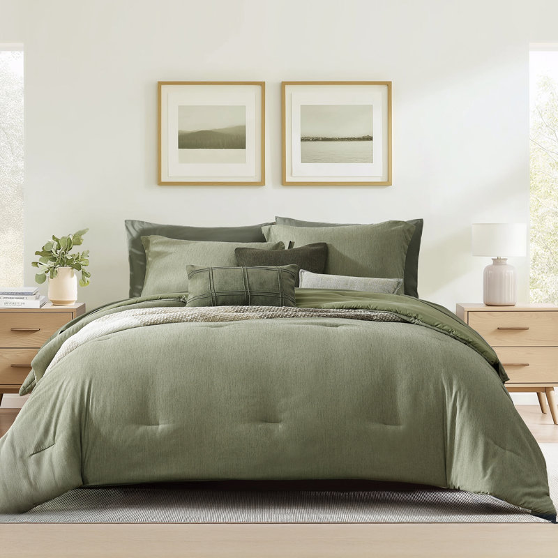 Cationic Comforter Set 7PC, Queen Comforter + 6 Additional Pieces, Sage Green