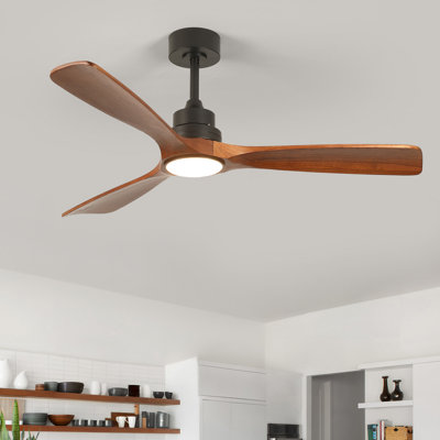 Karlena 52'' Modern Farmhouse Dimmable Ceiling Fan with LED Lights and Remote Control 3 Colours 6 Speeds Reversible Noiseless DC Motor