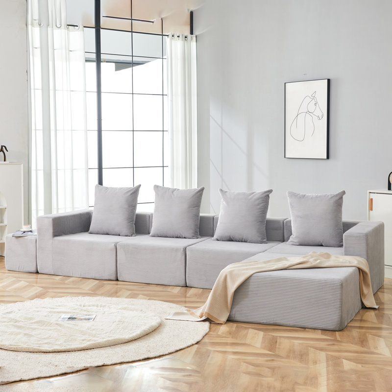 Canapé modulaire peu encombrant, velours côtelé doux, design moderne et polyvalent, idéal pour les espaces de vie compacts