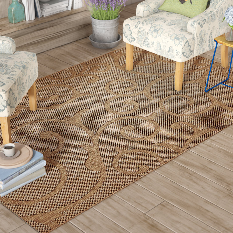 Tapis d'intérieur / extérieur brun clair Pizano, Rectangle 6 pi 1 po x 9 pi