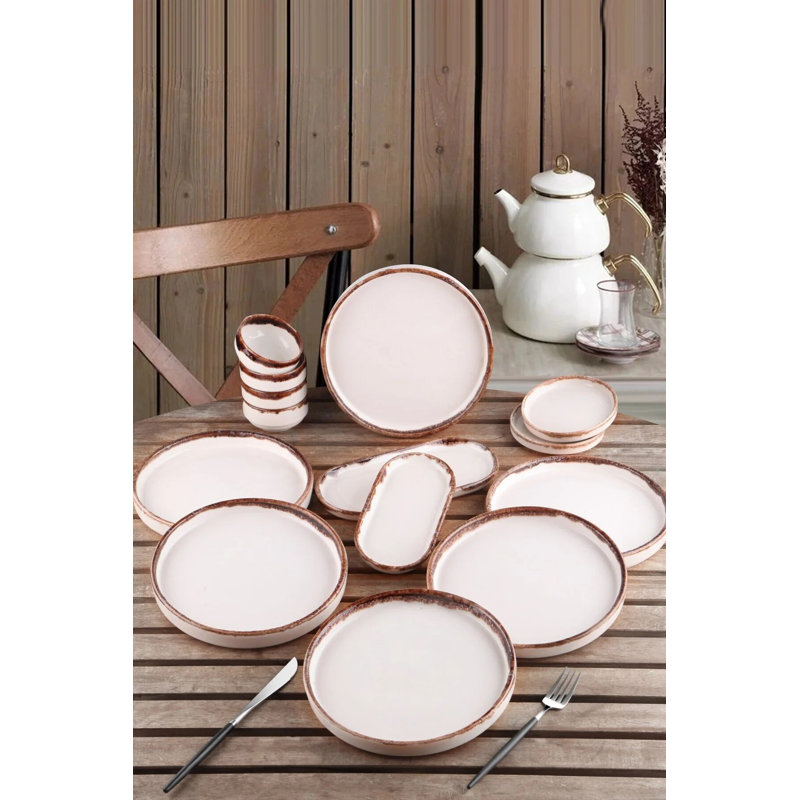 Momsen Ceramic Dinnerware, Light Brown/Whiite