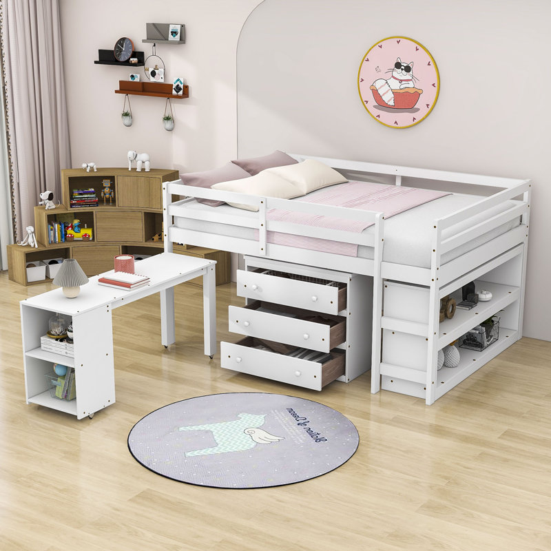 Esperio Kids Full Loft Bed with Drawers, White