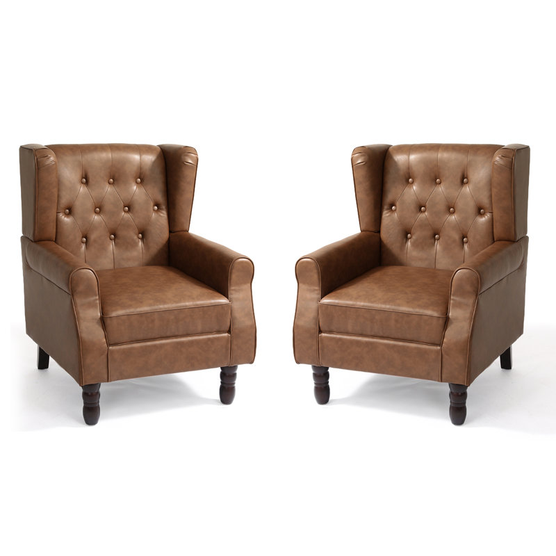 74 Cm Wide Tufted Armchair, Brown Faux Leather