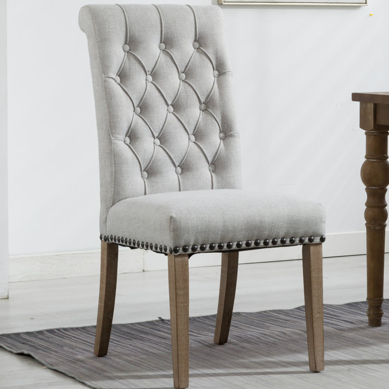Laniya 20'' H Tufted Linen Upholstered Dining Chair, Gray, Brown