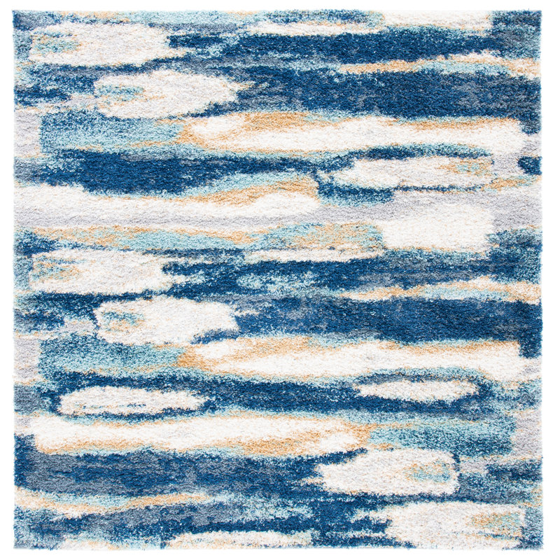 Araya Abstract Navy/Ivory Area Rug, Square 6'7"
