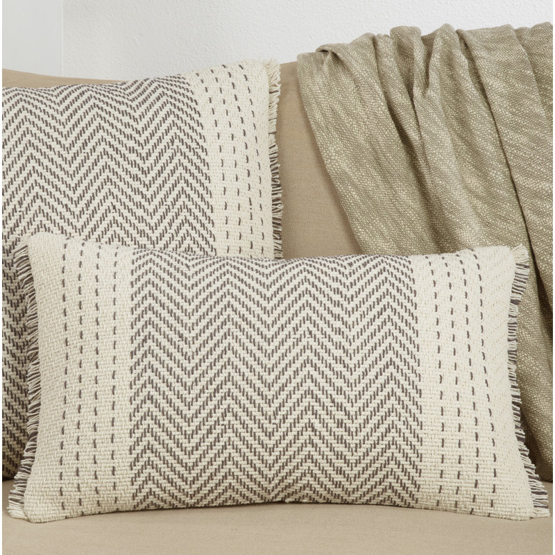 Housse et insert de coussin rectangulaire Carey, Plumes, Gris / ivoire