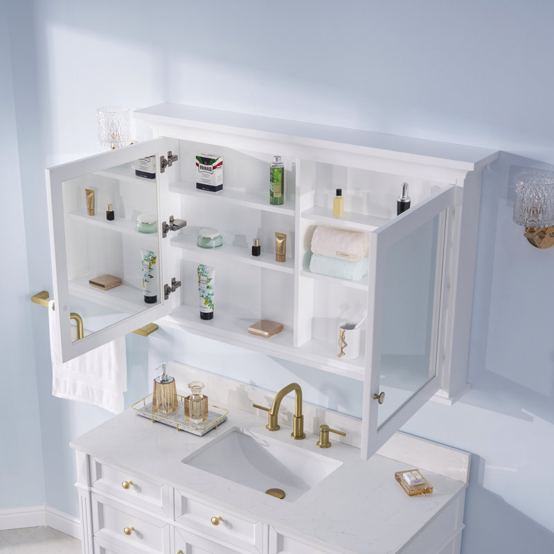Armoire à pharmacie murale en bois massif avec miroir et tablettes en bois, H 30 po x l 48 po x P 6,9 po