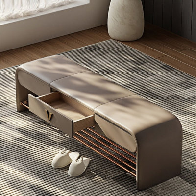 Banc de rangement rembourré en cuir Tayvone