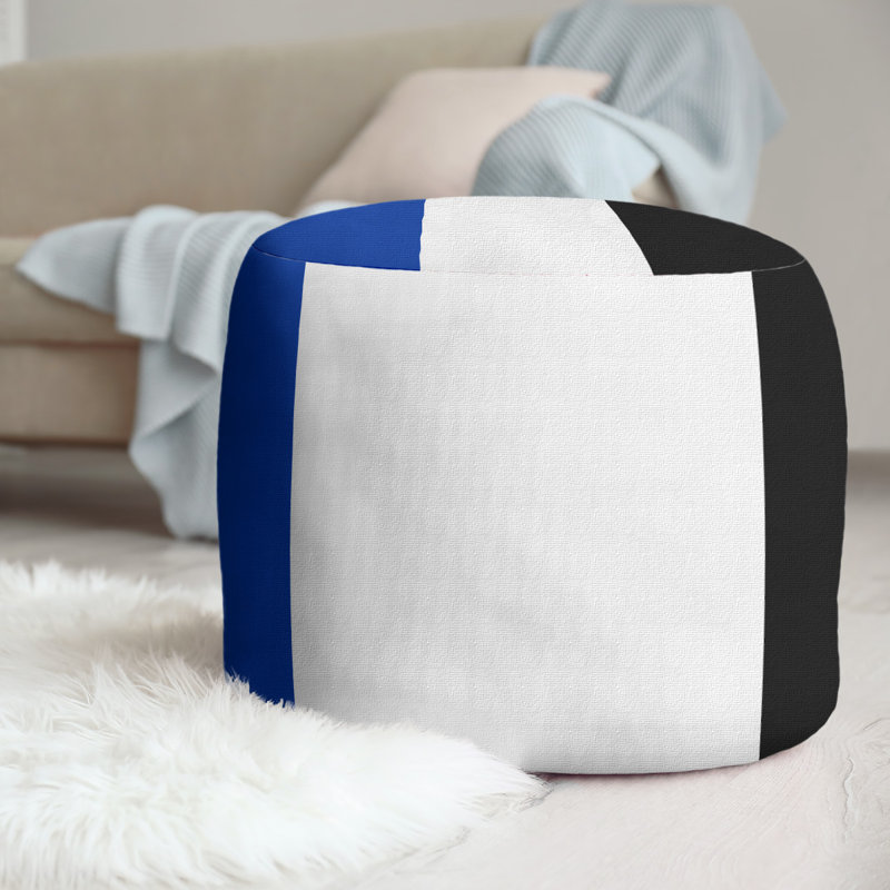 Repose-pieds cubique rond à rayures 20,5", Bleu / blanc / noir